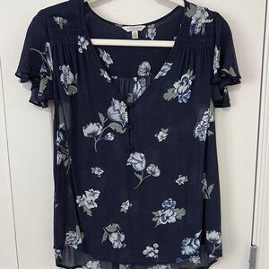 Lucky Brand Blue Flutter Sleeve Ruffled Blouse